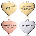 Dog ID Heart Tag Custom Personalized  Collar Pendant Engraved Pet Necklace Chain Charm   FREE Engraving