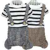 Striped Shirt with Overall 
Shorts ;Dog Clothes for Spring/ Fall