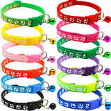 Adjustable Paw Print Cat Collar With Bell   Anti-Strangling
