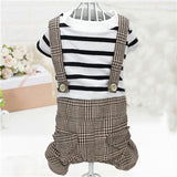 Striped Shirt with Overall 
Shorts ;Dog Clothes for Spring/ Fall