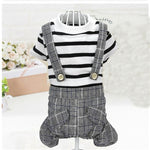 Striped Shirt with Overall 
Shorts ;Dog Clothes for Spring/ Fall