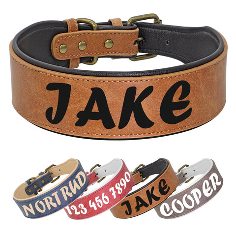 Personalized Leather Pet Collar Wide Padded Pet ID Collars Free Engraving