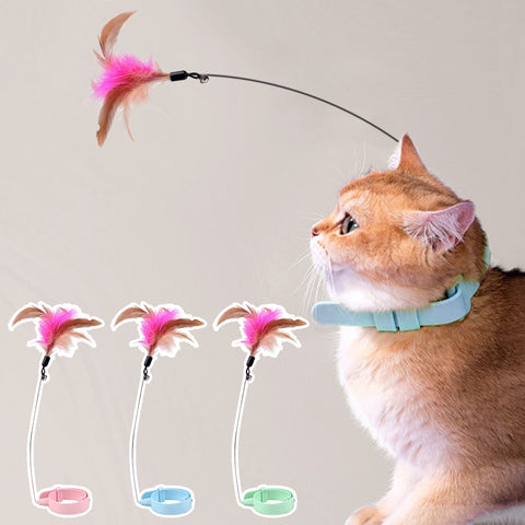 Interactive  Cat Teaser Stick Collar Self-hi Game  Pet Cat Toys