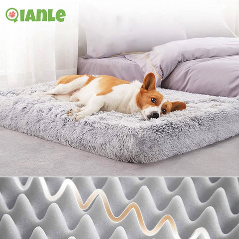 Plush Dog Bed with  Orthopedic Egg Crate Foam;  for Medium/ Large Dogs Super Soft Calming Dog Beds washable Removable pet bed Cushion