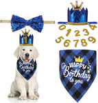 Dog Birthday Party Supplies; Bandana Scarf ,Shiny Crown Hat, Bow Collar