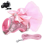 Pink Cat Dress Small Dogs Cats Summer Dresses With Cute Bowknot Bling Rhinestone Accessories Nylon Pet Vest Harness and Leash