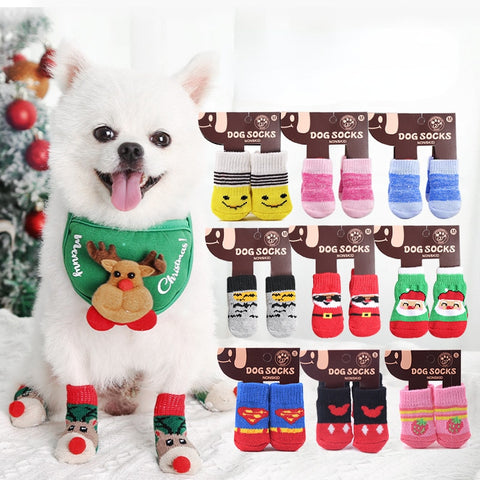 4pcs/set Pet Non-slip Warm Socks