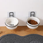 Wall Holder, Adjustable Height Ceramics Feeding Bowls; Anti Spill