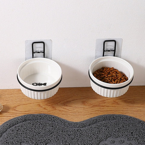 Wall Holder, Adjustable Height Ceramics Feeding Bowls; Anti Spill